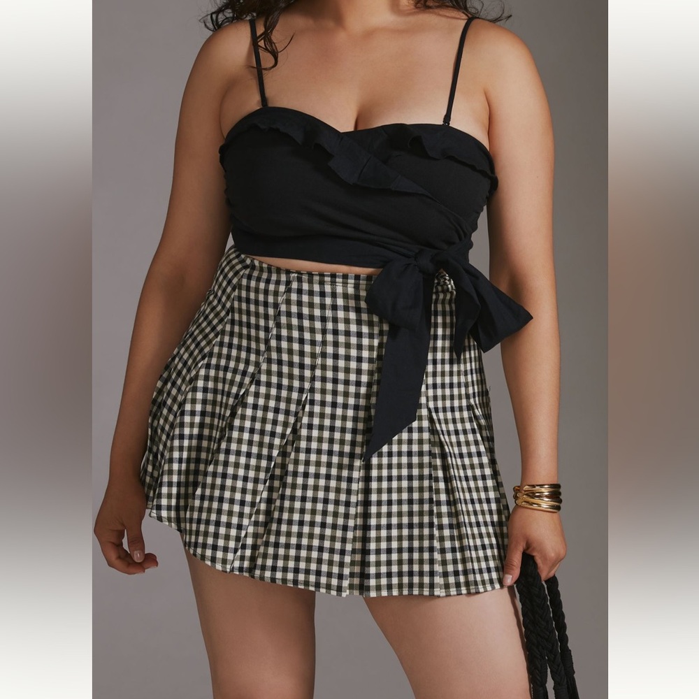 NWT Anthropologie Ruffled Tie-Front Tube Top Black Crop Boho